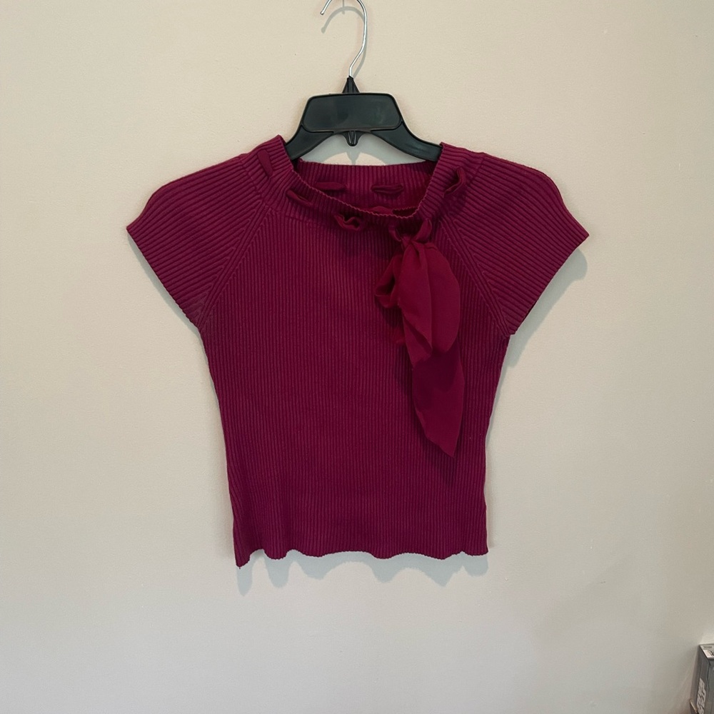 George Short Sleeve Knit Top in Deep Red